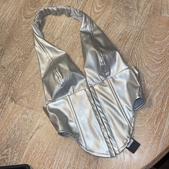 Space Vibes Halter Pleather Leather Top NWT XS - Picture 3 of 4